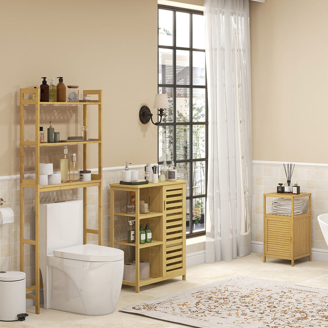 Badeværelsesreol, toilethylde, 3 hylder, vandafvisende, 68 cm x 20 cm x 165 cm, naturfarvet