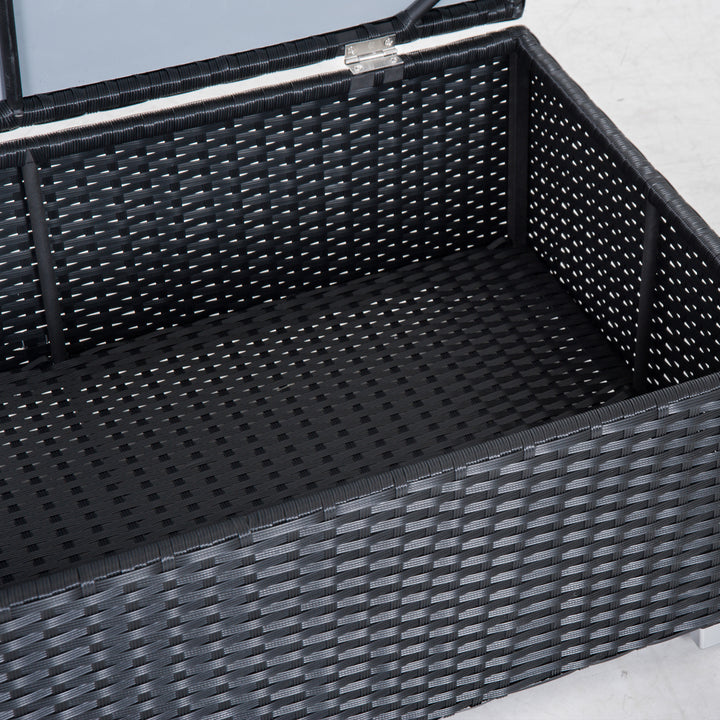 Havemøbelsæt i polyrattan til 4 personer, siddegruppe med hynder, siddegruppebord med opbevaringsplads, sort+creme