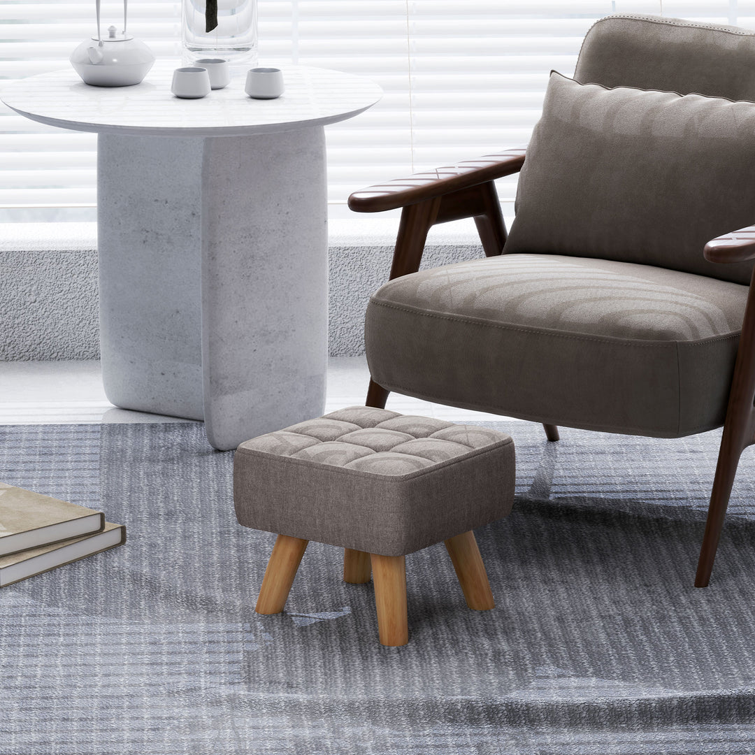 Fodskammel med polstring, linnedlook, træben, bæreevne op til 110 kg, grå