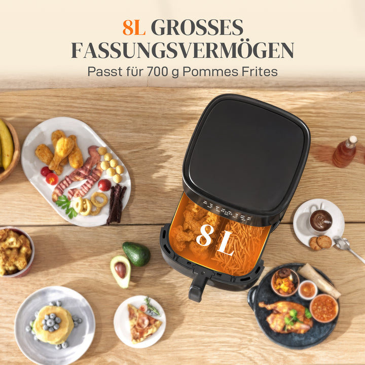 Varmluftfryer, airfryer, 8 programmer, 8 liter, led-skærm, sort