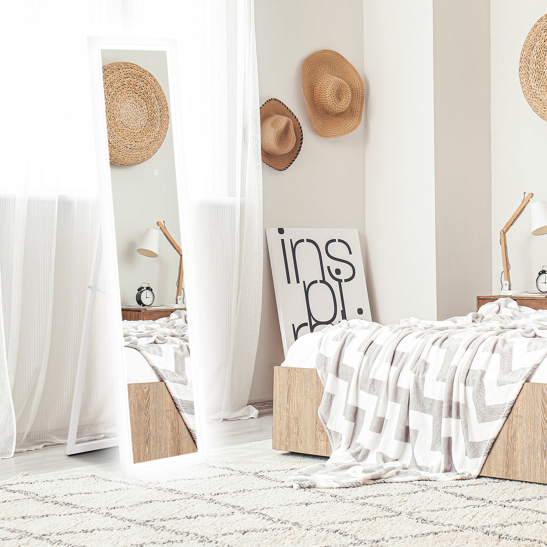 Helfigursspejl, 40x160 cm, led-belysning, touch-betjening, dæmpbar, 3 farver, hvid