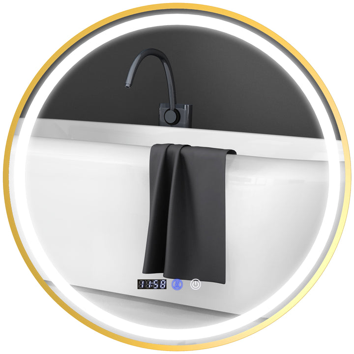 Rundt badeværelsesspejl med led-lys, antidugspejl, touchbetjening, display