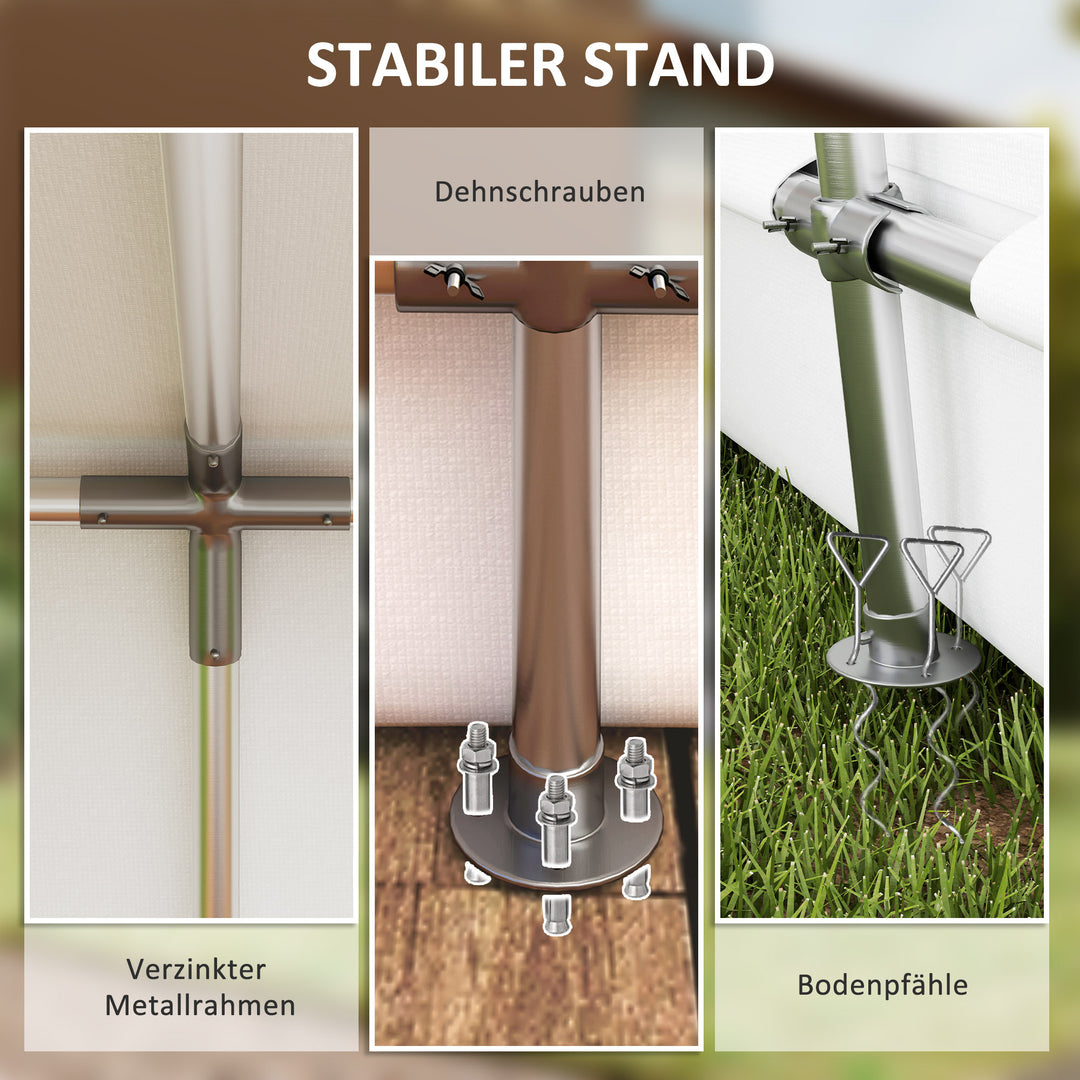 Redskabsskur med gavltag, vandtæt redskabstelt med døre og vinduer, 300x447x255 cm, lysegrå