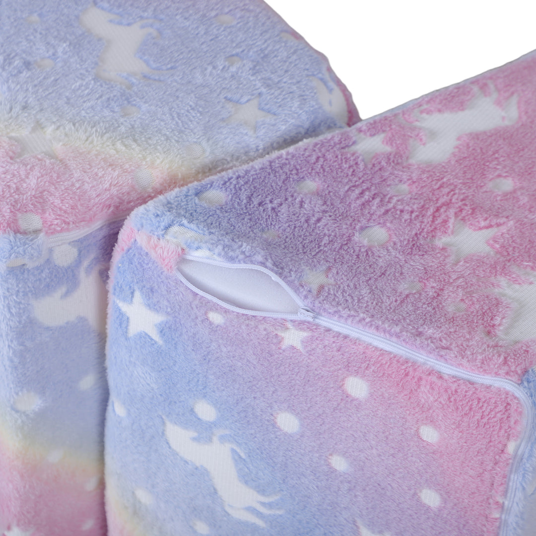 5-Delt modulært børnesofasæt med trappe og madras, pony- og stjernemønster, selvlysende, lyserød