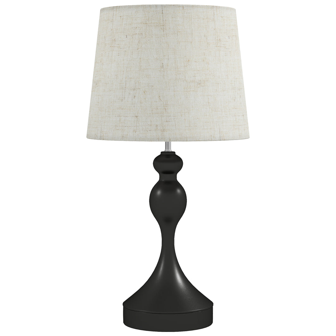 LED-bordlampe med 3 farvetemperaturer, sengelampe med USB A+C-opladeporte, skærm i linned, sort
