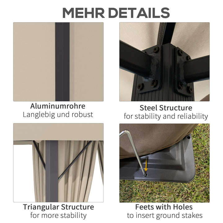 Havepavillon 3 x 3 m havetelttag med ventilationshuller partytelt med 4 sidepaneler vejrbestandig aluminium polyester khaki