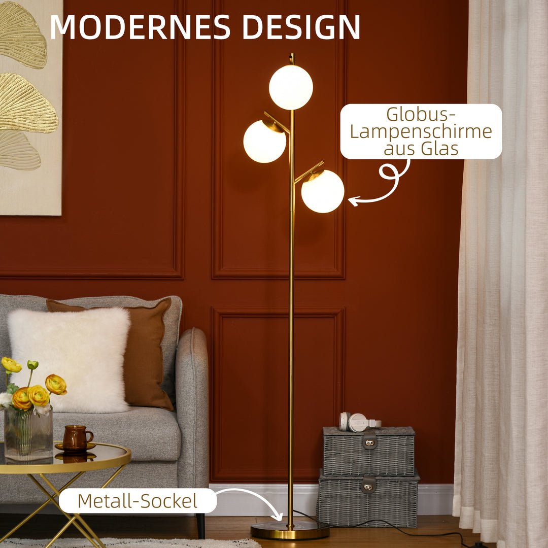 Retro gulvlampe, gulvlampe med 3 skærme, glas, guld