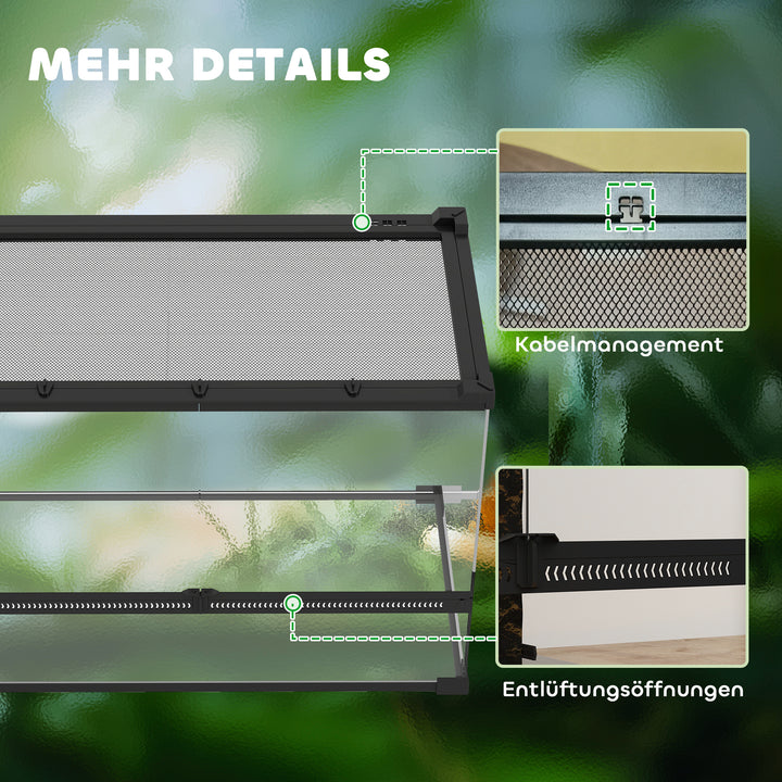 Glas krybdyrterrarium med hævet og vandtæt bund og knaplås