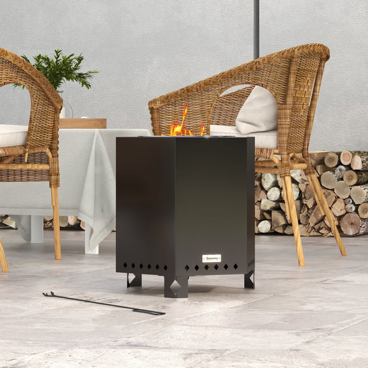 Bålfad, bålfad, båltønde, inklusive poker, 45 x 38,8 x 46,5 cm, sølv + sort