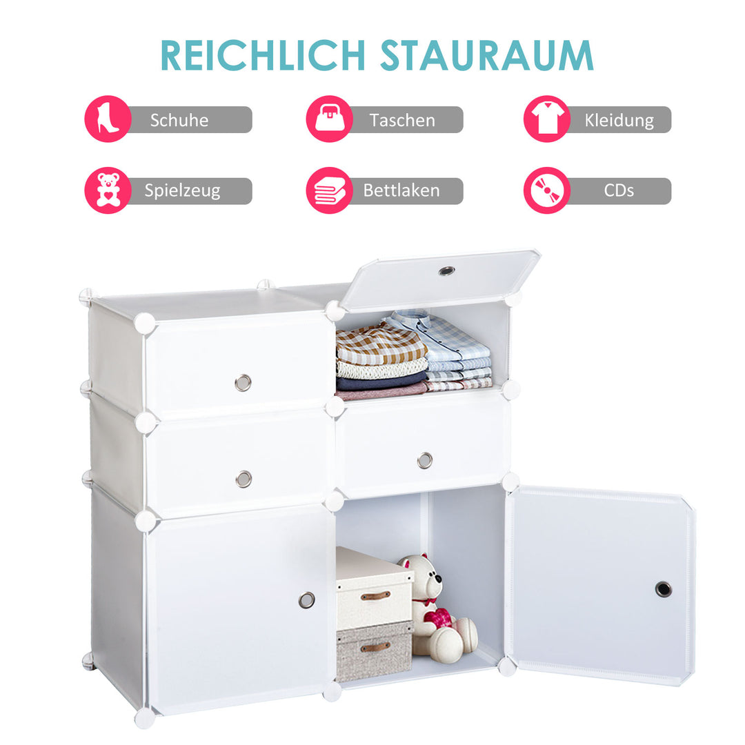 Skoskab, hylde med opbevaringsbokse, garderobe, plast, stål, hvid, 75 x 37 x 73 cm