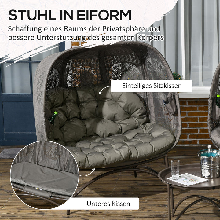 Havemøbelsæt, 2 kurvestole med sidebord, foldbare, sædehynder, metalstel, farve: sand