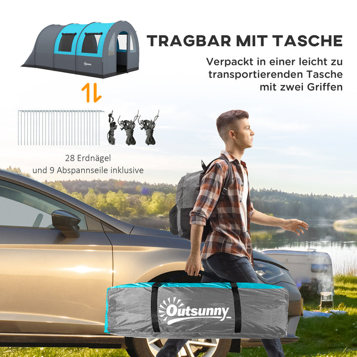 Campingtelt til op til 6 personer, familietelt, separate områder, vandtæt, grå/blå