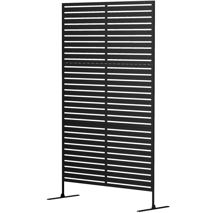 Udendørs metalrumdeler, lameldesign, dekorativ rumdeler til terrasse, have, balkon, sort