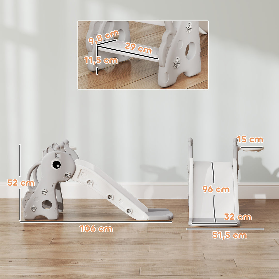 3-I-1 børnerutsjebane, girafformet, basketballkurv, bold, grå