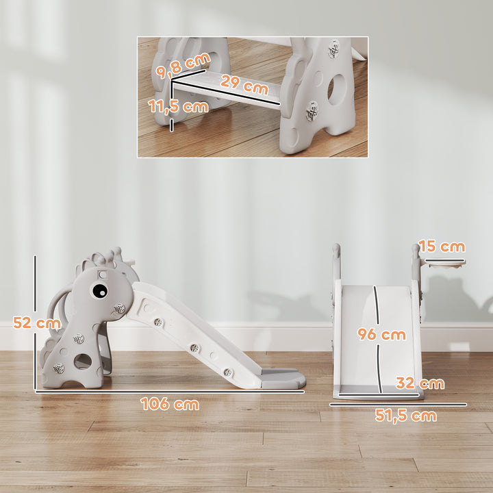 3-I-1 børnerutsjebane, girafformet, basketballkurv, bold, grå