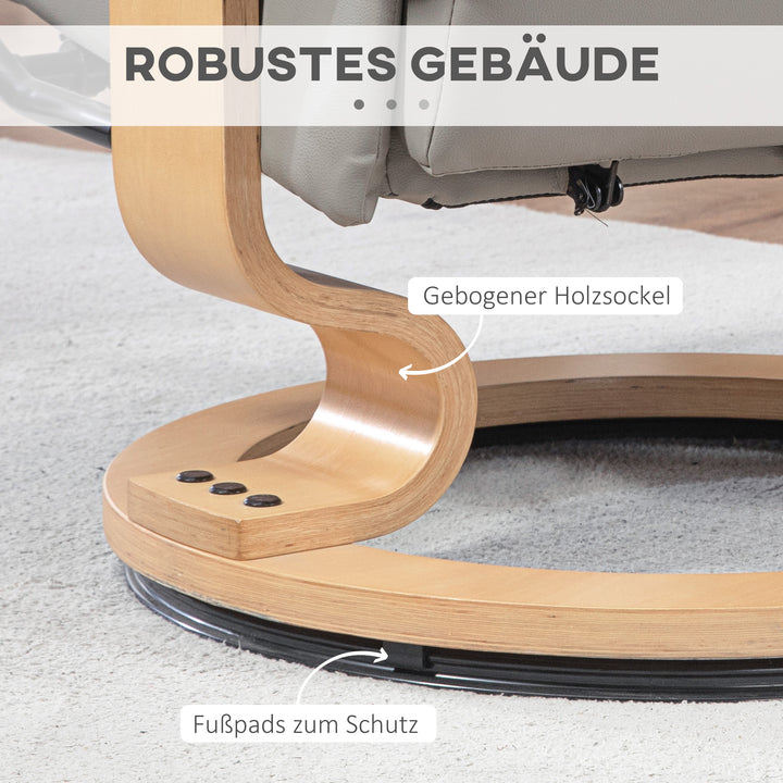 Lænestol med fodskammel, drejelig og vipbar, betræk i kunstlæder, op til 150 kg, træstel, grå