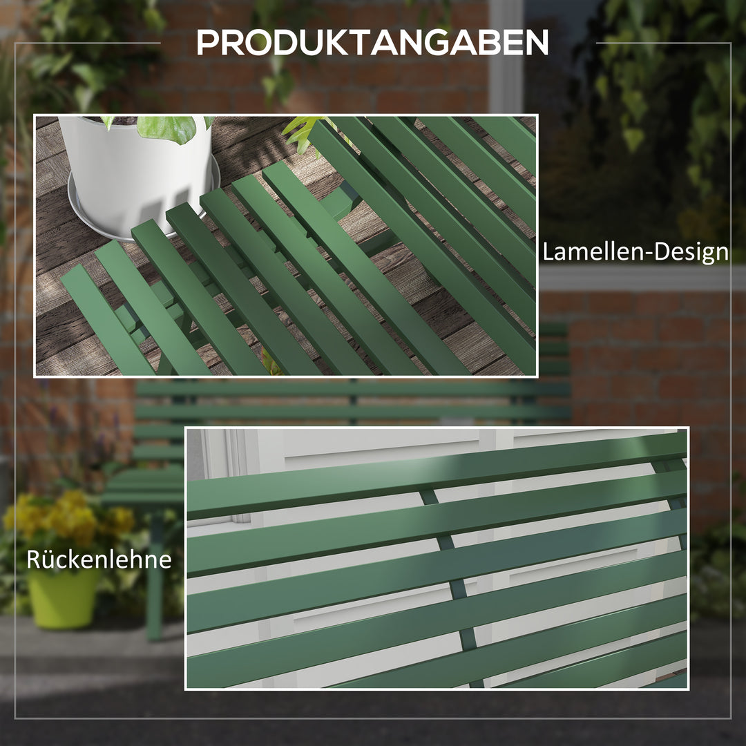 Havebænk, parkbænk, lameldesign, vejrbestandig, aluminium, 123 x 67 x 79 cm, grøn
