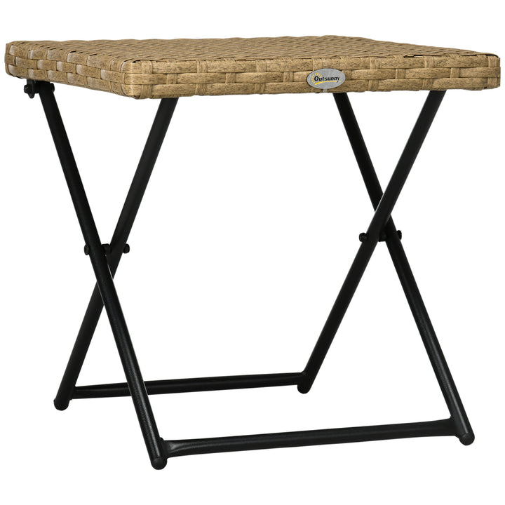 Polyrattan balkonbord, foldbart, stålstel, let at rengøre, 40x40x40 cm, natur