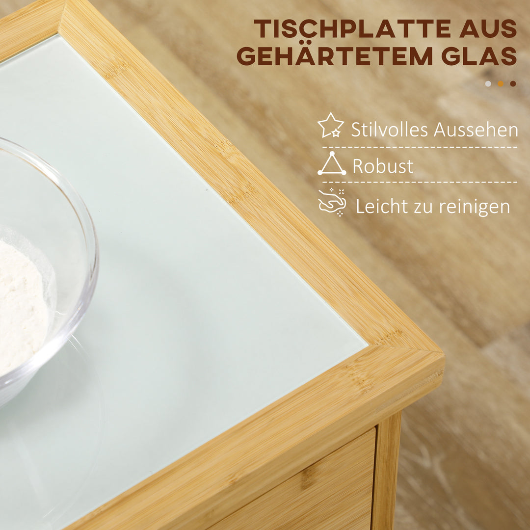 Bambus køkkenvogn, multifunktionsvogn, serveringsvogn, 2 skuffer, 1 skab, 2 hylder, naturfarvet