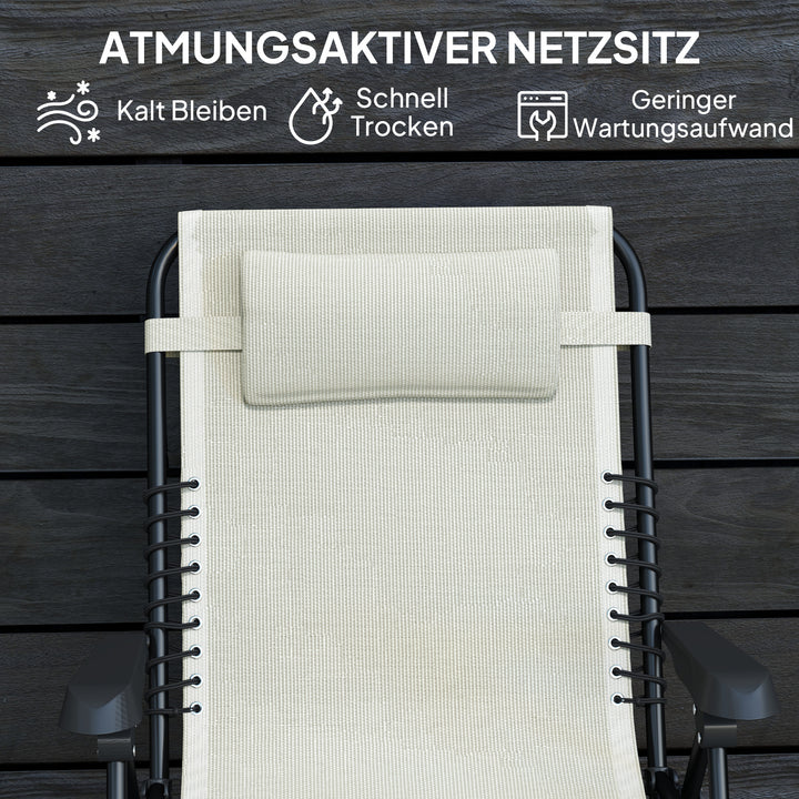 Sammenklappelig liggestol/havestol med nakkestøtte, justerbar ryglæn med 5 positioner, bæreevne op til 120 kg, beige