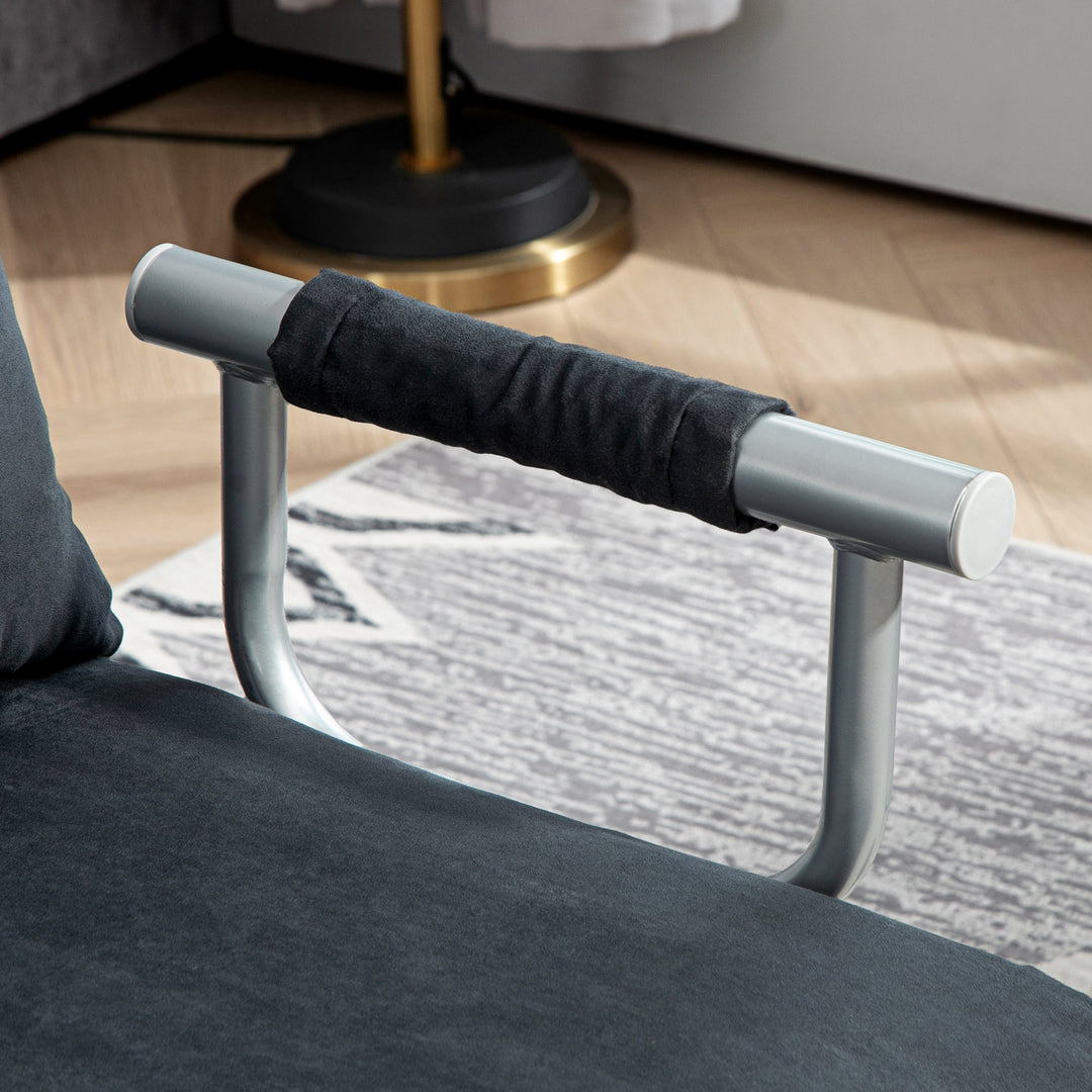 Sovesofa, 5-vejs justerbar, imiteret ruskind, stålstel, inklusive hynder, sort