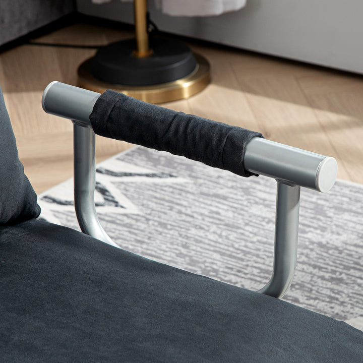 Sovesofa, 5-vejs justerbar, imiteret ruskind, stålstel, inklusive hynder, sort