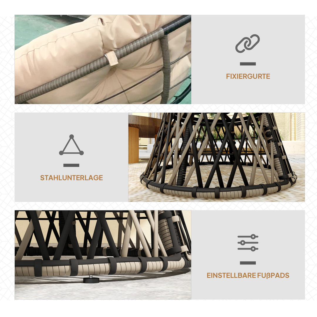 Papasan stol i rotting, 360° drejelig kurvestol med hyndediameter 90 cm, rund beige