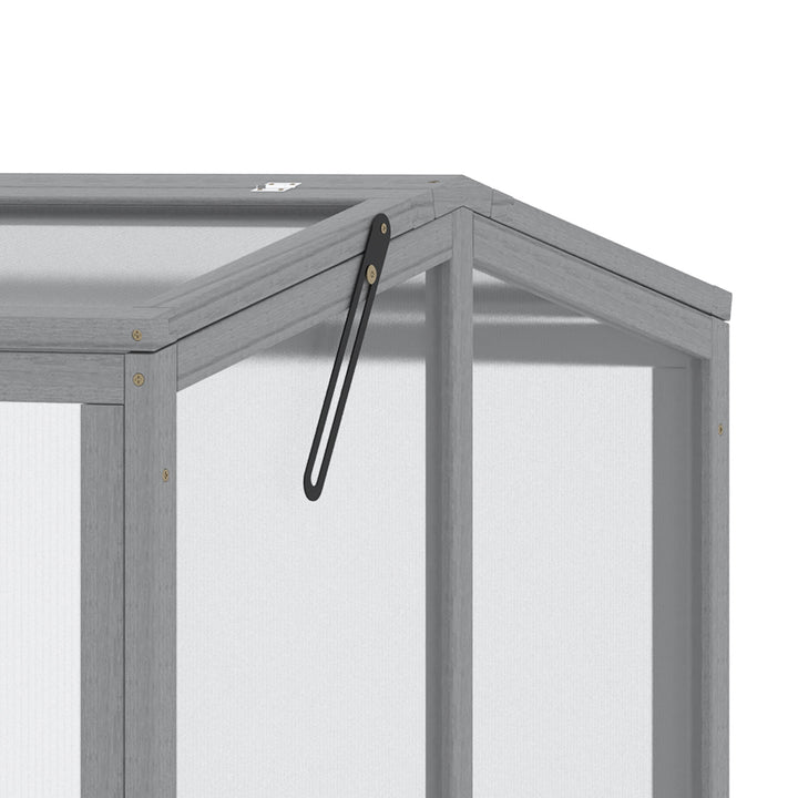 Koldrammedrivhus, koldrammeplantebed med overdækning af træ og polycarbonat, vejrbestandig, lysegrå, 90 x 80 x 58 cm