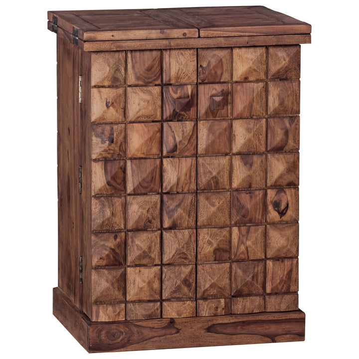 Kommode massivt træ 65x91x50 cm vinbar foldbar, lille bar moderne, barskab med døre, med opbevaringsplads til flasker og glas