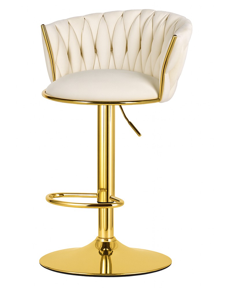 Barstole i fløjl – beige med guldfarvet stel, 2 styks