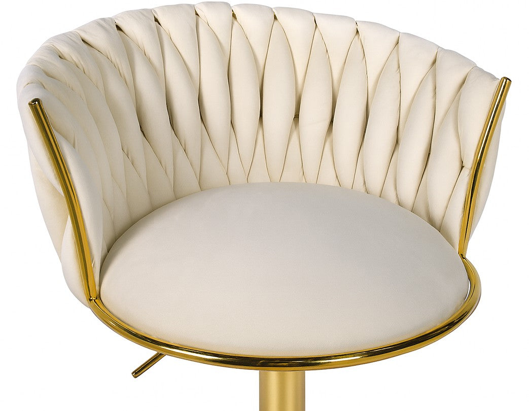 Barstole i fløjl – beige med guldfarvet stel, 2 styks