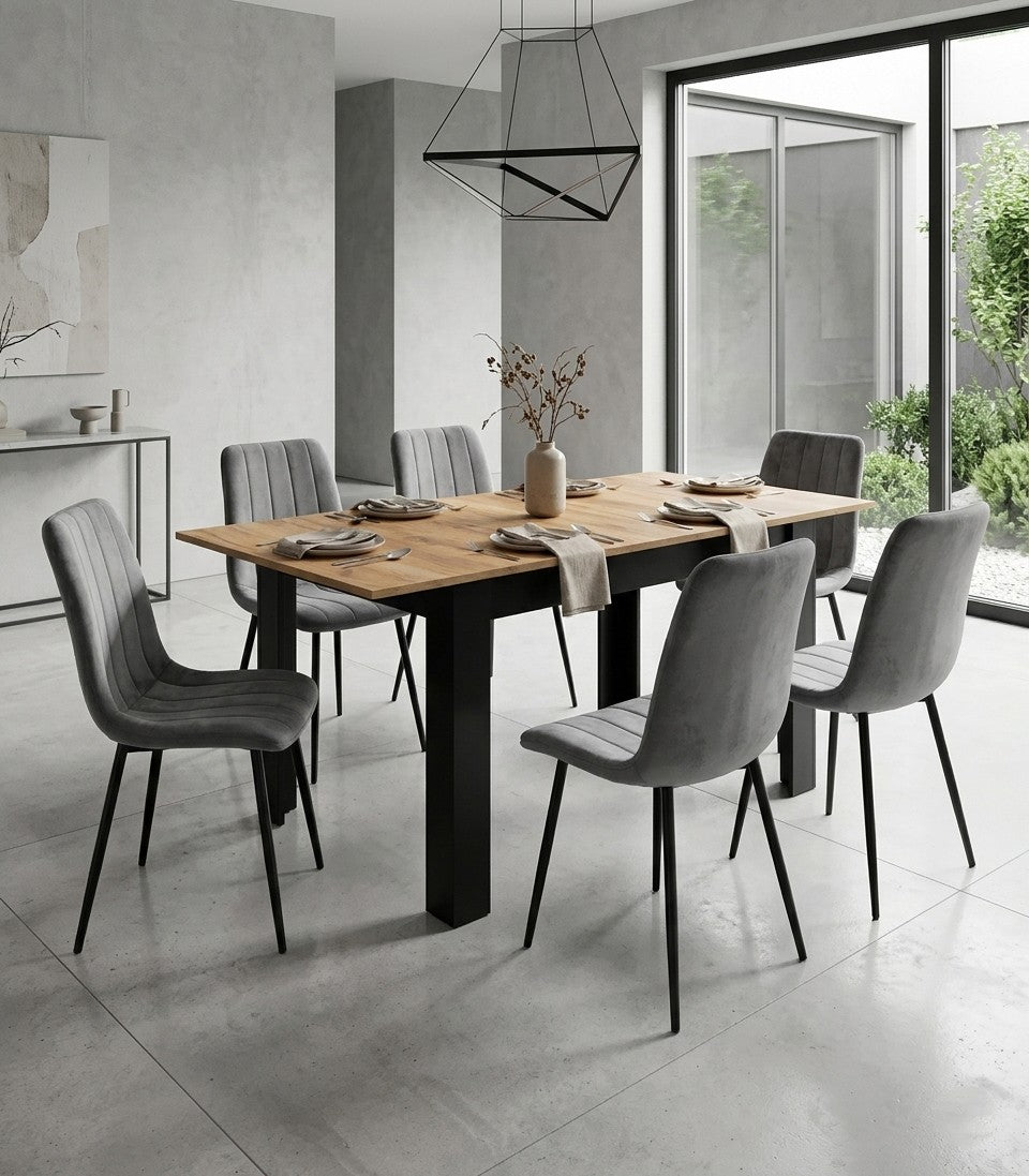 Moderne rektangulært udtræksbord, 120/160 x 80 cm, ben, sort