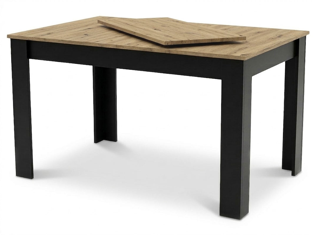 Naturfarvet spisebord, sorte ben, 120-160x80 cm