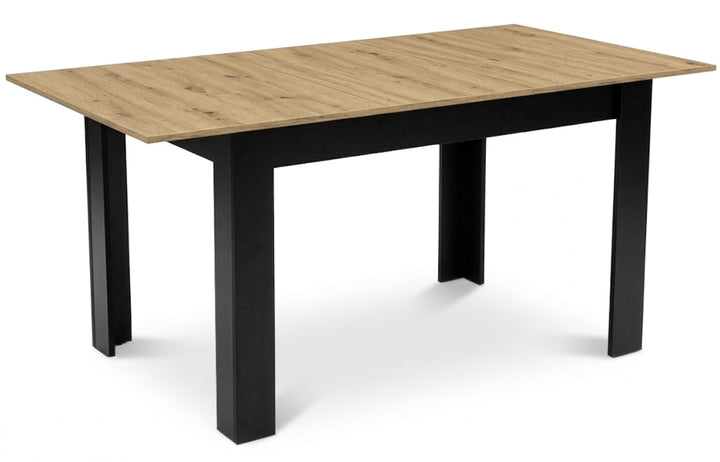 Naturfarvet spisebord, sorte ben, 120-160x80 cm