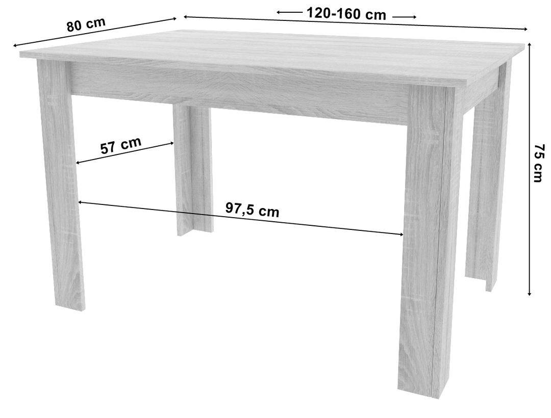 Naturfarvet spisebord, sorte ben, 120-160x80 cm