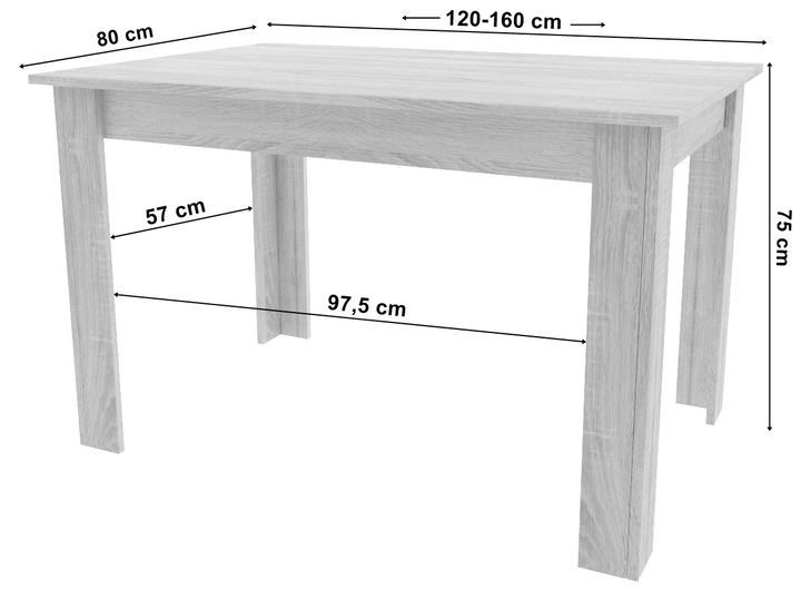 Naturfarvet spisebord, sorte ben, 120-160x80 cm
