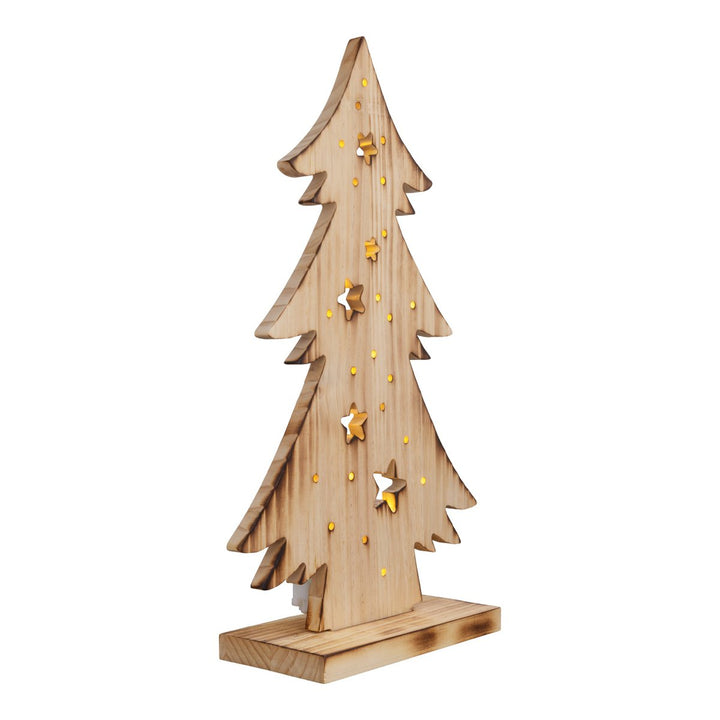 LED Wood Decolum "Fir Tree" lille, lavet af naturligt træ med faste lysdioder, juledekoration til udenfor