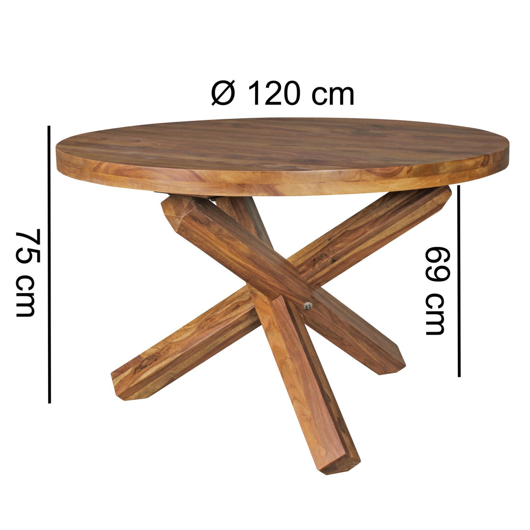 Rundt spisebord Ø 120 cm x 75 cm, massivt sheeshamtræ