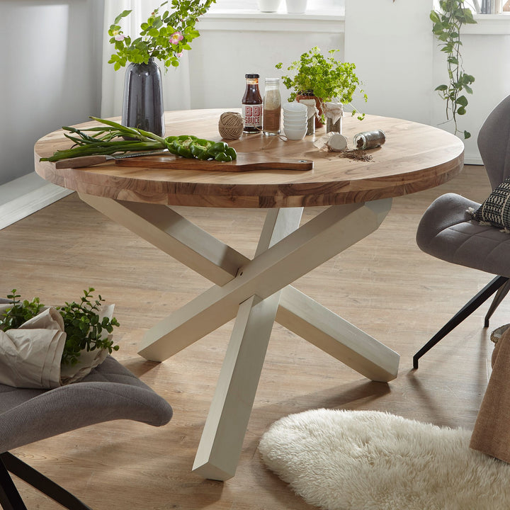 Designer spisebord rundt Ø 120 cm x 75 cm massivt akacietræ