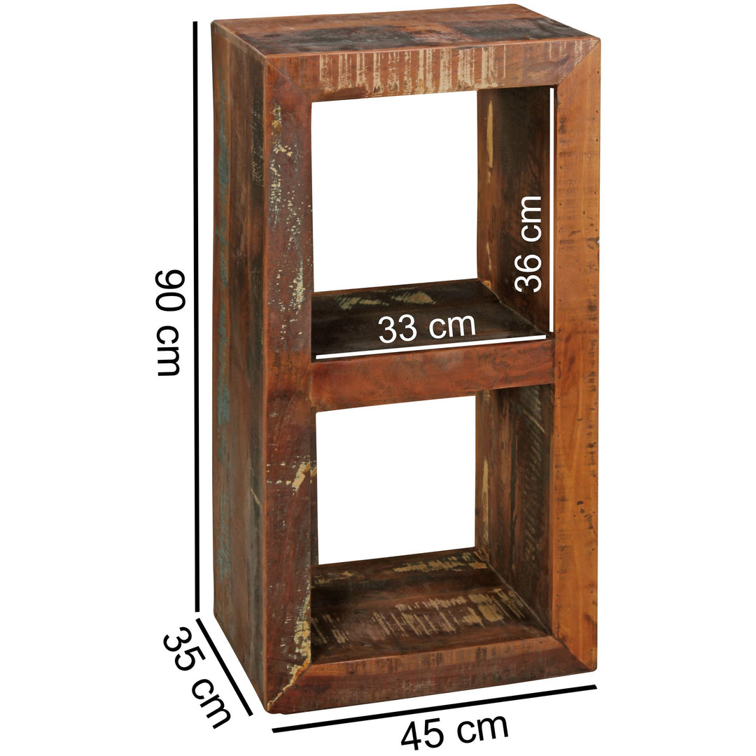 Calcutta reol 45 x 35 x 90 cm, massiv træhylde med 2 niveauer, kubeformet sidebord til stuen, fritstående hylde i shabby chic-stil