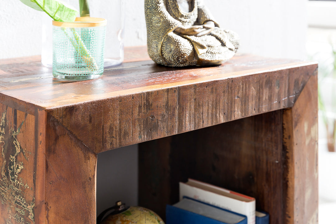 Calcutta reol 45 x 35 x 90 cm, massiv træhylde med 2 niveauer, kubeformet sidebord til stuen, fritstående hylde i shabby chic-stil