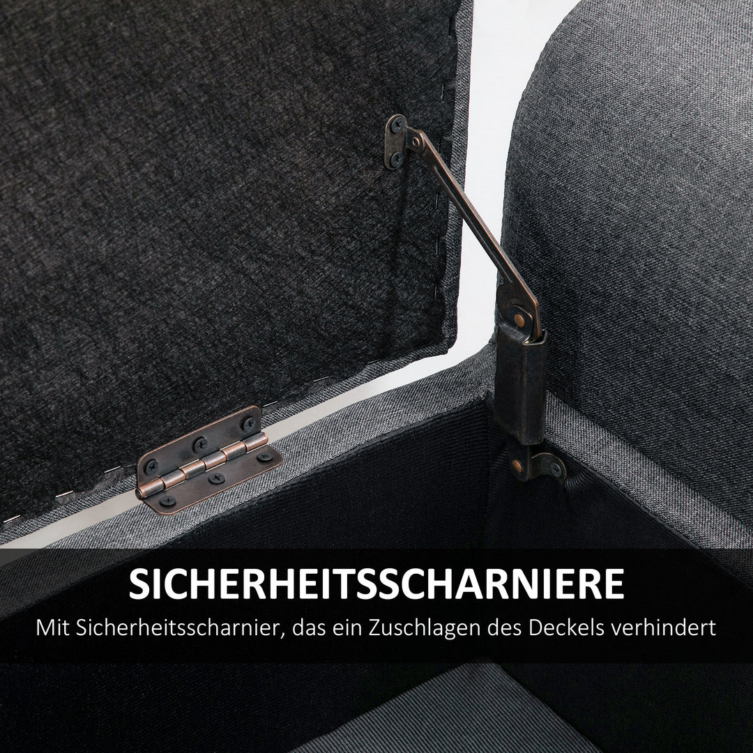 Bænk med opbevaringsplads, polstret bænk med linnedlook, træben, sengebænk, bæreevne op til 130 kg, til stue, soveværelse, entre, 116 x 44 x 58 cm mørkegrå