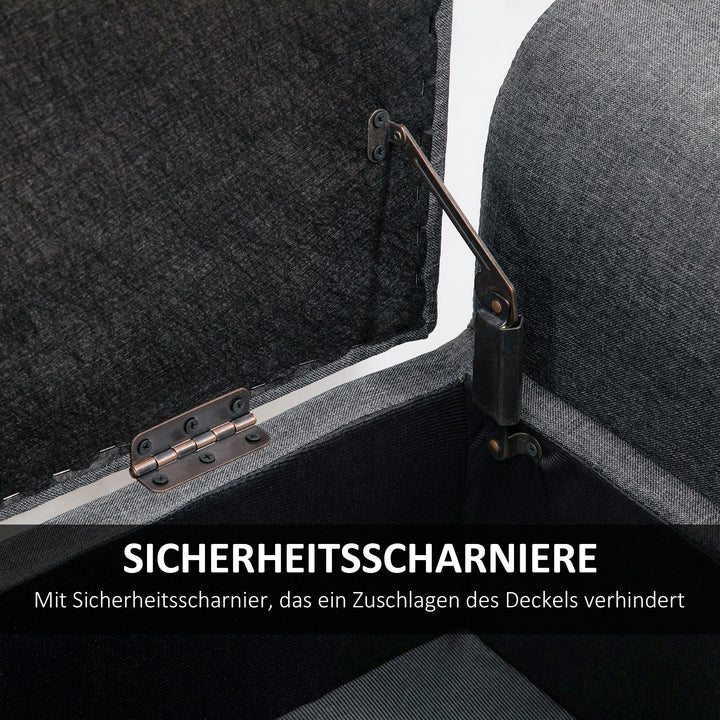 Bænk med opbevaringsplads, polstret bænk med linnedlook, træben, sengebænk, bæreevne op til 130 kg, til stue, soveværelse, entre, 116 x 44 x 58 cm mørkegrå