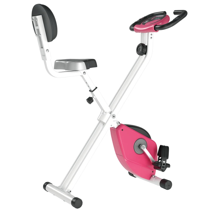 Motionscykel sammenklappelig magnetisk hjemmetræner med lcd-skærm, 8 niveauer justerbar magnetisk modstand, pladsbesparende fitnesscykler til hjemmet pink+hvid