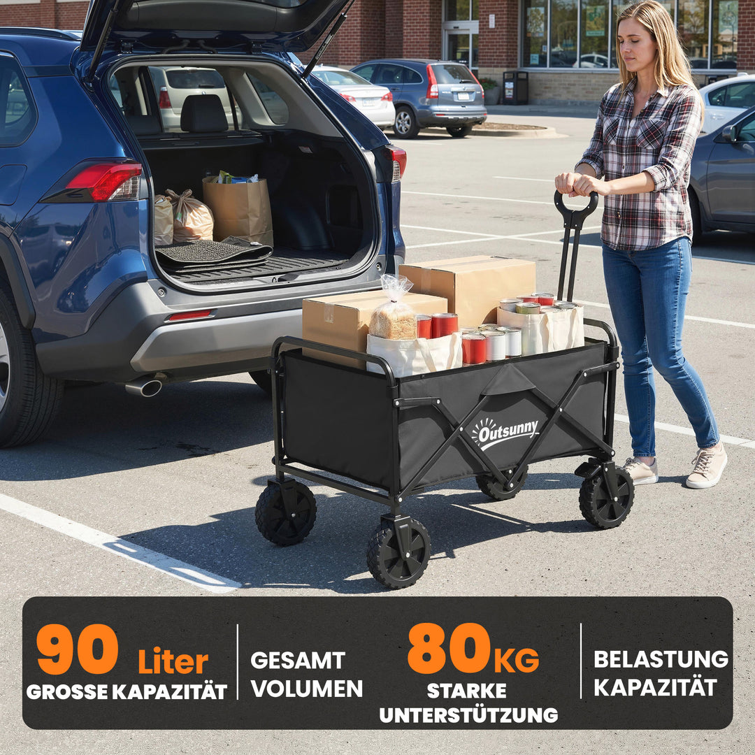 Sammenklappelig sækkevogn, havevogn, transportvogn med håndtag, justerbar håndtagshøjde, drikkeholder, sort