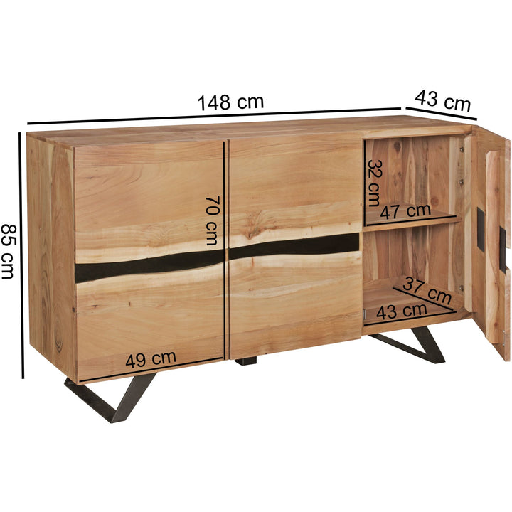 Skænk, 148 x 85 x 43 cm massivt træ akacie naturfarvet skænk
