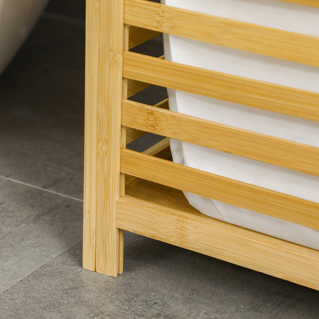 Bambus vasketøjskurv med aftagelig vasketøjspose, vandafvisende, naturfarvet + beige