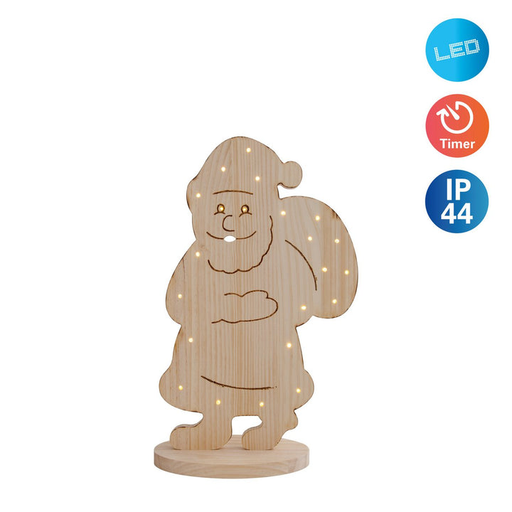 Led Wood Decolum "Santa" Small, julepynt lavet af træ i naturen, med fast indbyggede LED'er, til det udendørs område