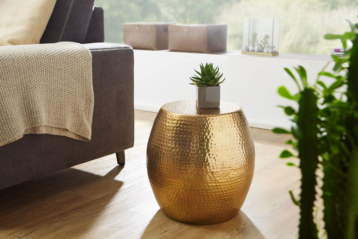 Sidebord 42 x 42 x 42 cm, aluminium, guld, dekorativt bord, orientalsk, rundt, designer sidebord, metal, moderne, smalt, lille hamret sidebord