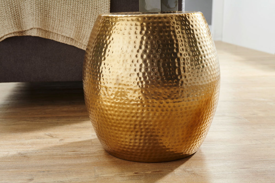 Sidebord 42 x 42 x 42 cm, aluminium, guld, dekorativt bord, orientalsk, rundt, designer sidebord, metal, moderne, smalt, lille hamret sidebord